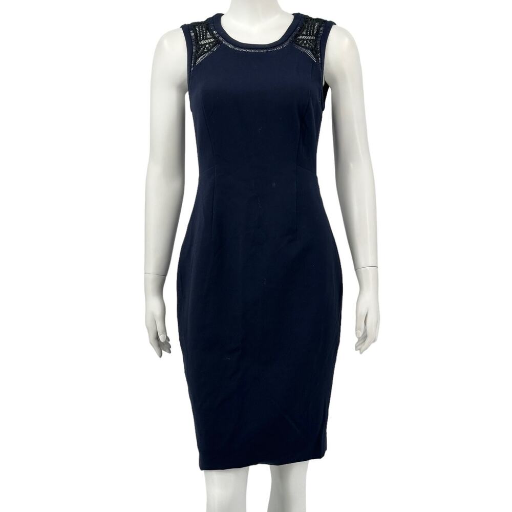 Rebecca Taylor‎ Dress Womens 2 Navy Sleeveless Sheath Lace Cocktail Party Office